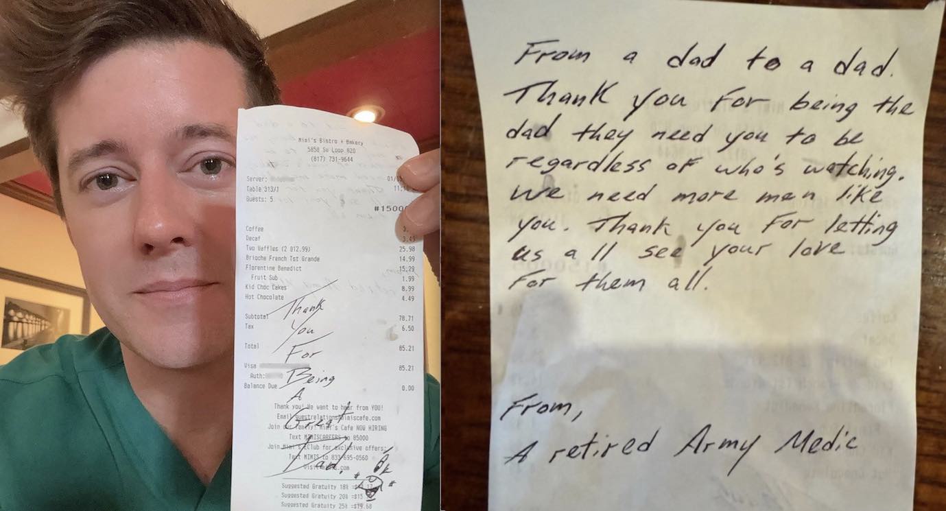 Stranger Pays Familyโs Breakfast Bill and Writes Heartfelt Note Praising Dad