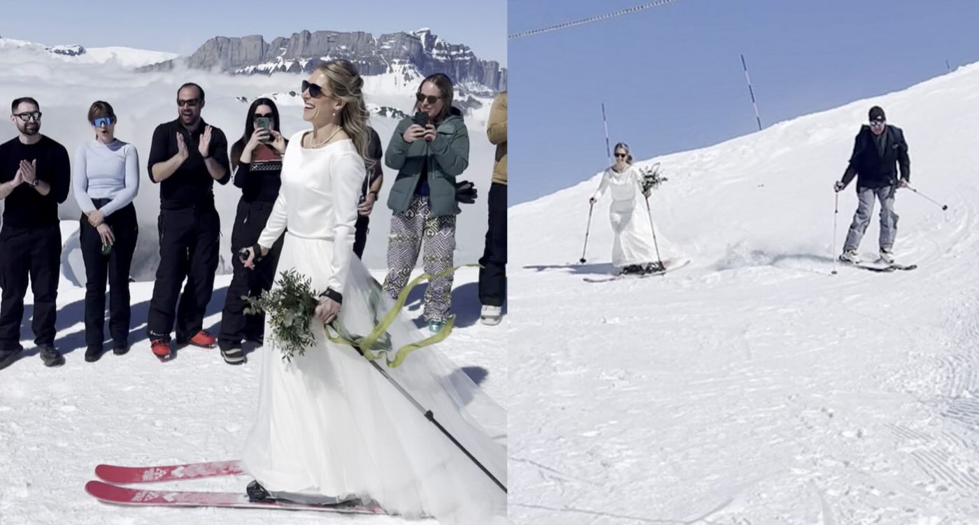 Bride Skis Down the Aisle in her Wedding Dress to Get Married at 8,000-feet (WATCH)