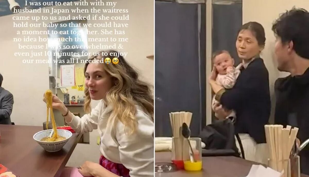 Japanese Woman Offers to Hold New Mother’s Baby so Exhausted Travelers Can Finish Their Meal โ (WATCH)