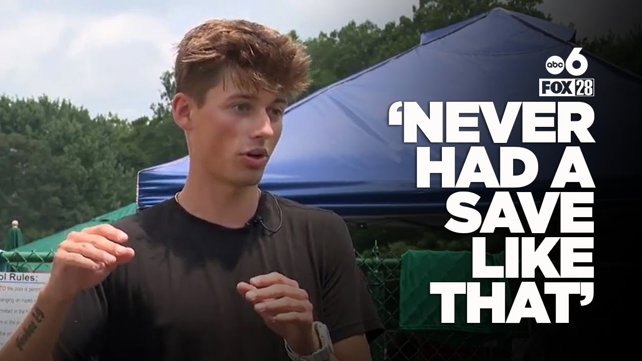 Hero Lifeguards Race Toward Cries of Help and Rescue Mother and Son Drowning in a Rushing River Nearby