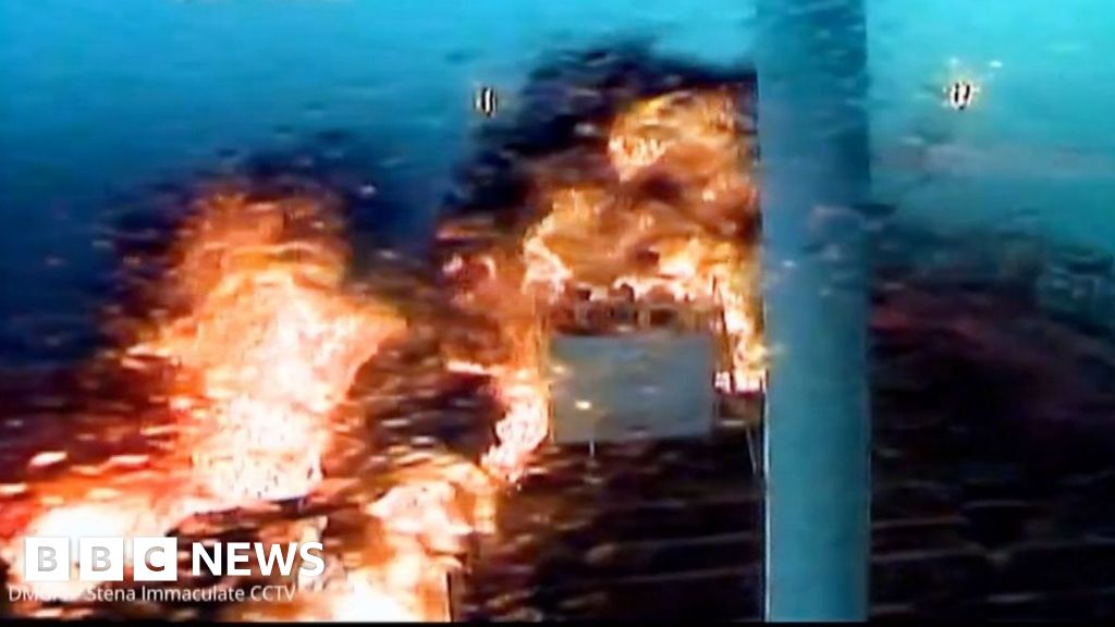 Moment cargo ship crashes into oil tanker in North Sea